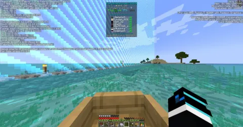 F3 и TAB: Minecraft 1.21.4 Fabric, сервер Paper (Velocity), 7 игроков (_Denoho5_, Djodah_AVI, mast_32, nibezo, SALFETKA_1, ul9uiorra, Vodemych); линия блоков в океане