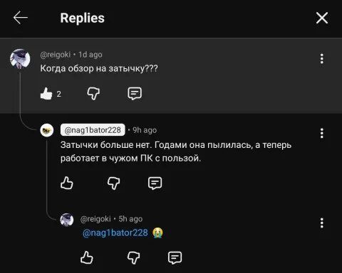 reigoki «Когда обзор на затычку???» - nag1bator228 «Затычки больше нет. Годами она пылилась, а теперь работает в чужом ПК с пользой»