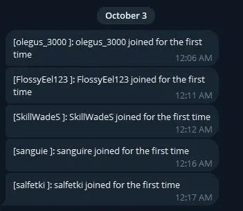 Бот: olegus_3000, FlossyEel123, SkillWadeS, sanguire, salfetki «joined for the first time» 03.10